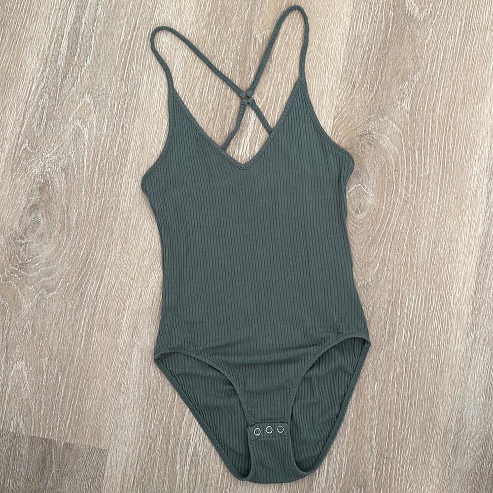 Topshop green rib bodysuit
